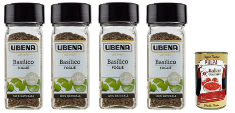 Ubena Basilico in foglie Sminuzzato Gehackte Basilikumblätter 4x12gr + Italian Gourmet polpa 400g