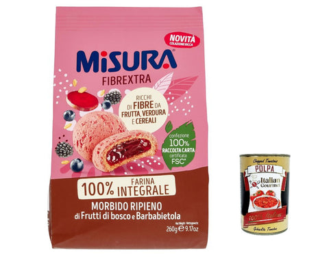 12x Misura Frollino Integrale Fibrextra Vollkorn Mürbeteig mit Waldbeeren- und Rote-Bete-Füllung, 100 % Vollkornmehl, 260 g+ Italian Gourmet polpa 400g