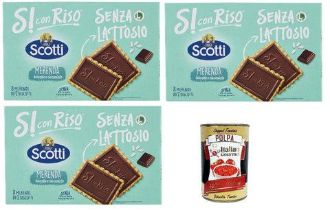 Si con Riso - Biscotto Cioco - Schoko Kekse, Laktose -freie und palmenfreie Kekse, Lactose -free biscuits 3x 200 g + Italian Gourmet polpa 400g