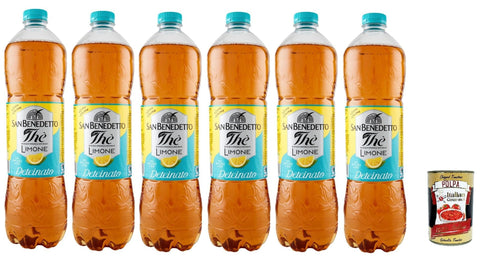 San Benedetto Thè Deteinato Limone 6x 1,5 L, entkoffeiniert Eistee The' Zitrone PET Einweg, ice tea erfrischend, Ohne Konservierungsstoffe und künstliche Farbstoffe + Italian Gourmet polpa 400g
