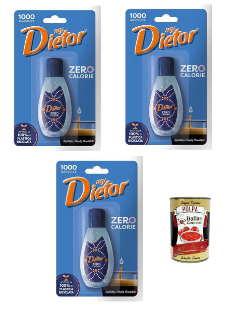 Dietor - MyDietor Natürlicher flüssiger Süßstoff 0 kcal, Glutenfrei, gluten free, Ohne Aspartam 3x 50 ml + Italian Gourmet polpa 400g