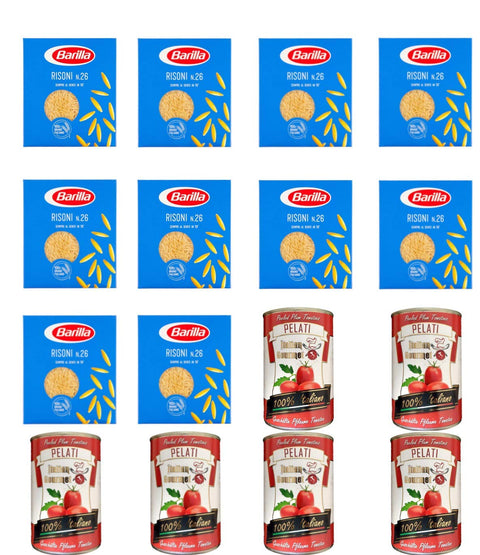 10x Pasta Barilla Risoni Nr. 26 italienisch Nudeln 500 g pack + Italian Gourmet 100% italienische geschälte Tomaten dosen 6x 400g