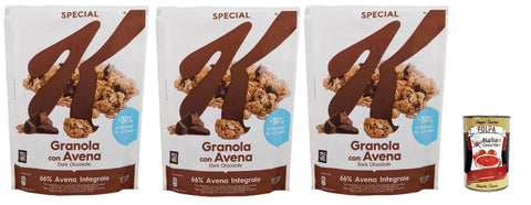 Special K, Crunchy Oat Granola Dark Chocolate Curls (3 x 320 g) – ballaststoffreiches Knusper Müsli mit dunklen Schokoraspeln – mit 30% weniger Zucker + Italian Gourmet polpa 400g