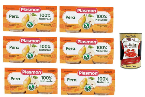 Plasmon Frutta Pera 6x (2x104g) Nur mit italienischen Birne, 100% natürlich, mit Zugabe von Vitamin C + Italian Gourmet polpa 400g