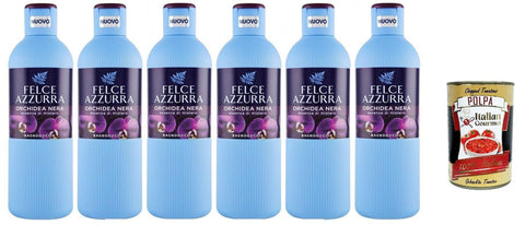 Paglieri Felce Azzurra Bagnodoccia Orchidea Nera, Schwarze Orchideen-Körperwäsche, Duschgel 6x 650ml + Italian Gourmet polpa 400g