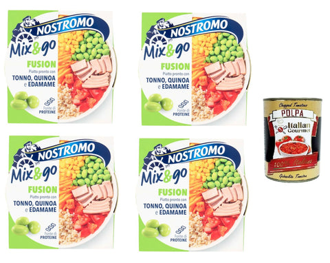 Nostromo- Mix & go Fusion Fertiggericht mit Thunfisch, Quinoa und Edamame 4x 190gr + Italian Gourmet Polpa 400g