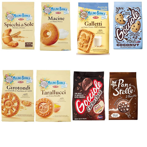 Pavesi Barilla Kekse Gocciole Dark Coconut biscuits + Mulino Bianco Pan di stelle Tarallucci Spicchi di sole Girotondi Galletti macine 350g
