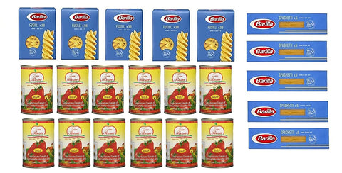 Testpaket Barilla italienisch Pasta ( 10 x 500g ) Fusilli - Spaghetti + Zia Rosa DOP Pomodoro San Marzano Tomate aus Kampanien Dose von 400g 12x 400g