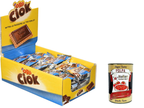 Oro Ciok Saiwa, Keks mit Milchschokoladen -Tablette, köstlicher Snack, natürliche Faserquelle, ohne Farbstoffe und Konservierungsmittel, 750 g (30 Einzelpotten von 25 g) + Italian Gourme tpolpa 400g