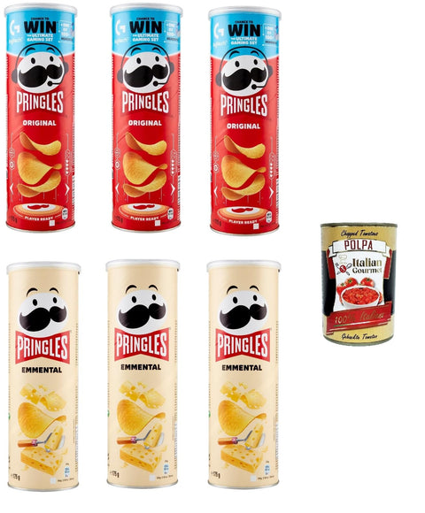 Testpaket Chips, Original und Emmental der unwiderstehliche Snack in der praktischen Dose knackige Chips Einzelpackung 6x 175g + Italian Gourmet polpa 400g