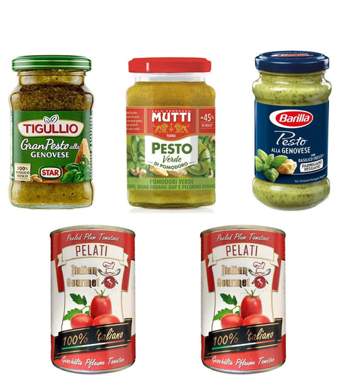Testpaket Italian pesto Mutti Star Barilla + Italian Gourmet 100% italienische geschälte Tomaten dosen 2x 400g
