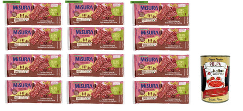 12x Misura Crackers Integrali Vollkorncracker mit Roter Bete und schwarzer Karotte, 15 % Ballaststoffe und 100 % Vollkornmehl 385 g + Italian Gourmet polpa 400g