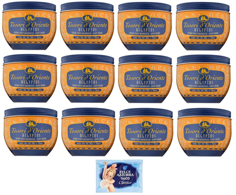 12er-Pack Tesori d’Oriente Crema Corpo Aegyptus,Körpercreme Blaue Lilie des Nils und Papyrusmilch,300ml + 1er-Pack Kostenlos Felce Azzurra Talkumpuder, 100g-Beutel