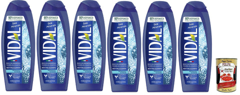 Vidal Docciaschiuma Rivitalizzante, Minerali marini, sea minerals 6x 250ml, Arganöl Duschgel Flüssigpuder Pflege und Reinigung des Körpers + Italian Gourmet polpa 400g