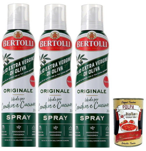 100% Italienisches Natives Olivenöl Extra, Kaltgepresst 3x 200 ml – durch die Praktische Sprühflasche Können Sie bis zu 90% des Öls Einsparen + Italian Gourmet polpa 400g