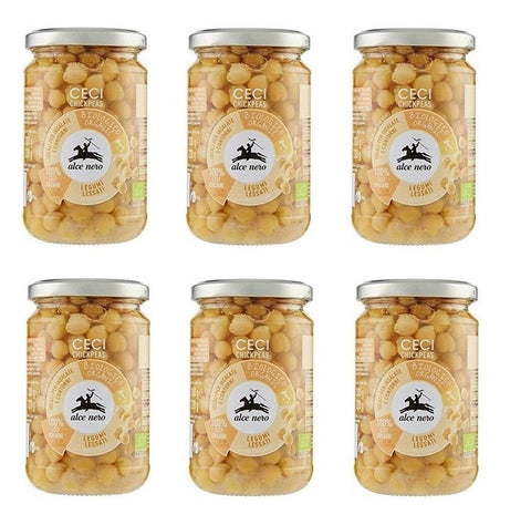 6x Alce Nero Legumi Lessi Ceci Gekochte Hülsenfrüchte Bio-Kichererbsen Glas 300g