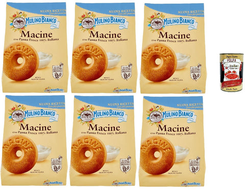 Mulino Bianco Biscotti Frollini Macine con Panna Fresca, Kekse mit frischen 100% italienischen Milch, Ohne Palmöl, Frühstück voller Geschmack, buscits cookies 6x 800 g + Italian Gourmet polpa 400 g