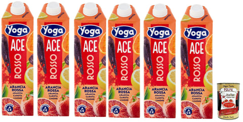 Yoga ACE, Rot Orange, Karotte und Zitrone Früchte Fruchtsaft Getränk Fruchtgeschmack PET flasche 6x 1000 ml fruit juice + Italian Gourmet polpa 400g
