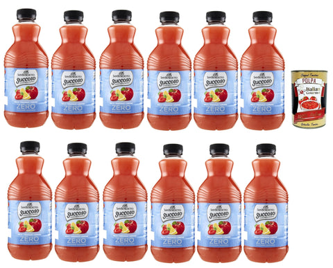San Benedetto Succoso Zero Mela Fragola Limone PET 12x 90cl, PET Apfel, Zitrone und Erdbeere ohne zucker Fruchtsaft saft, Lemon juice sugar free + Italian Gourmet polpa 400g