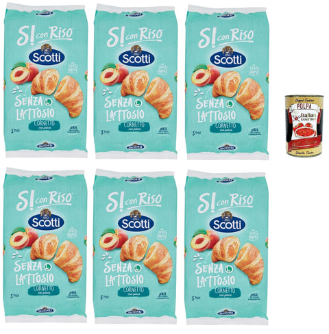 Si con Riso - Cornetti Senza Lattosio con Farcitura alla Pesca - Laktosefreie Croissants mit Pfirsichfüllung, ohne Laktose, Palmöl ohne, 6x 240g + Italian Gourmet polpa 400g