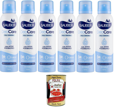 Sauber Deodorante Deocare Spray, Deodorant Deocare Spray, empfindliche Haut 6x150 ml+ Italian Gourmet polpa 400g