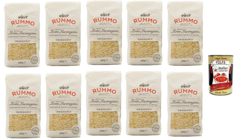 Rummo Semi di Orzo n° 27 Pasta Lenta Lavorazione Teigwaren aus Hartweizengrieß Bronze-Zeichnung 10x 500g + Italian Gourmet polpa 400g