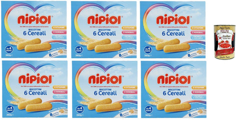 Nipiol Biscottini 6 Cereali, 6x 360 g + Italian Gourmet polpa 400g