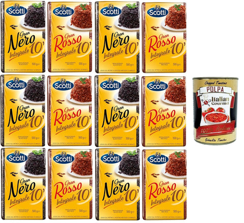 Riso Scotti - TestpaketGran Rosso Integrale 10' Gran Nero Integrale 10' Rotbrauner Reis,Schwarzbrauner Reis -12x 500 gr+ Italian Gourmet polpa 400g