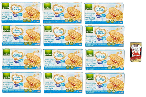 Gullón Cuor Di Cereali Sandwich Con Crema yogurt Senza Zuccheri Aggiunti, kekse, Vollkorn-Getreidekekse, gefüllt mit Joghurtcreme ohne Zuckerzusatz, 12x 220g + Italian Gourmet polpa 400g