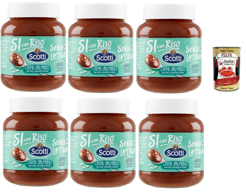 Riso Scotti, Si con Riso, Streichfähige Creme mit Reis, Haselnüssen und Kakao, Haselnusscreme ohne Laktose, ohne Gluten und ohne Palmöl, ohne Milcheiweiß, 6x 400 gr + Italian Gourmet polpa 400g