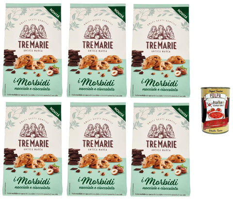 Tre Marie Biscotti i Morbidi Nocciole e Cioccolato, Kekse mit Schokoladentropfen und knackigen Haselnusskörnern 6x 300g + Italian Gourmet Polpa di Pomodoro 400g