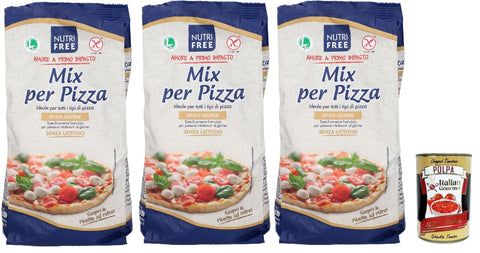 NUTRIFREE Mix per Pizza, senza glutine, Gluten -freies Mehl für Pizza, Laktose und ohne Milchproteine, 3x 1Kg + Italia Gourmet polpa 400g