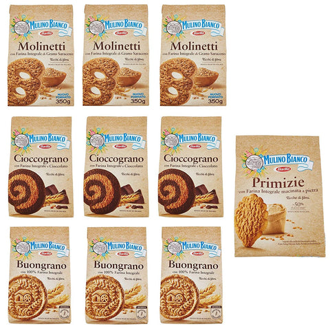 Testpaket Barilla Mulino Bianco Molinetti Cioccograno Buongrano Primizie Biscuits Cookies Vollkornkekse 10 Stück Kekse mit Vollkornmehl