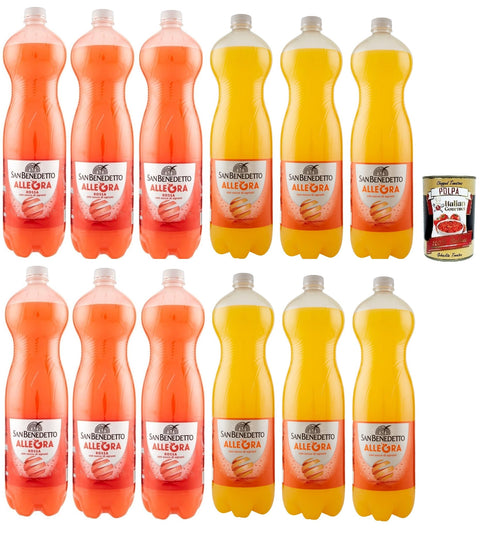 San benedetto Aranciata Testpaket, Blutorange und OrangenLimonade orangen PET 12x 1.5 Lt erfrischend, blood orange orange lemonade + Italian Gourmet polpa 400g
