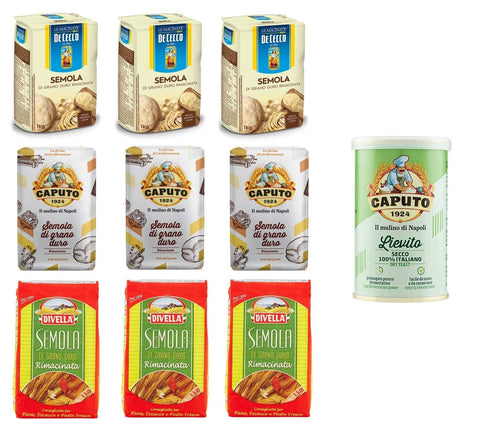 TESTPAKET De Cecco Divella Caputo Semola Hartweizengrieß ( 9 x 1Kg ) - Caputo Lievito Hefe ( 1 x 100g )