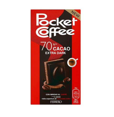 8x Pocket Coffee - Tavoletta di cioccolato extra fondente con ripieno al caffè Tafel aus extra dunkler Schokolade mit Kaffeefüllung, 90 g