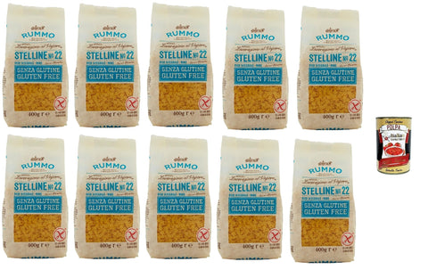 Rummo Pasta Nudeln Glutenfreie Stelline N° 22, Bronze Gezeichnete gluteinfrei, perfekt für Menschen mit Zöliakie oder Glutenunverträglichkeit, 10x 400 g + Italian Gourmet polpa 400g