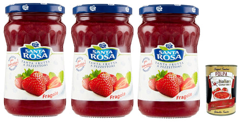 Santa Rosa, Confettura di Fragole, Erdbeeren marmelade, Strawberries jam, ideal für Desserts und Kuchen 3x 350g + Italian Gourmet polpa 400g