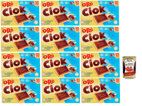 Oro Ciok Biscotto al latte, Keks mit Milchschokoladentafel, einfacher und köstlicher Snack, natürliche Faserquelle, 12x 200 g + Italian Gourmet polpa 400g