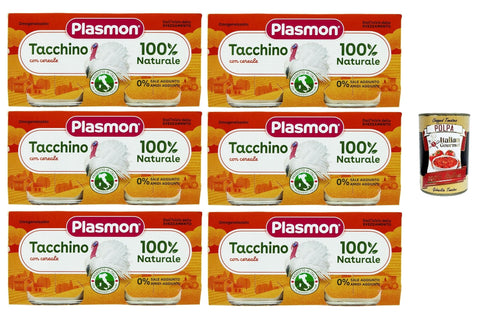 Plasmon Carne Tacchino e cereale 6x (2x80g) Mit italienischem Fleisch, 100% natürlich, ohne Stärken und Räume hinzugefügt + Italian Gourmet polpa 400g