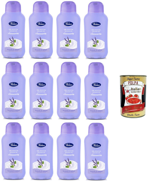 Venus Docciagel Rilassante Lavanda e Melissa Entspannendes Duschgel Lavendel und Melisse 12 x 250 ml+ Italian Gourmet polpa 400g