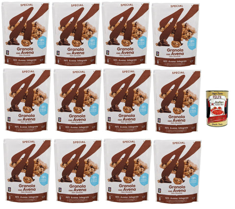 Special K, Crunchy Oat Granola Dark Chocolate Curls (12 x 320 g) – ballaststoffreiches Knusper Müsli mit dunklen Schokoraspeln – mit 30% weniger Zucker + Italian Gourmet polpa 400g