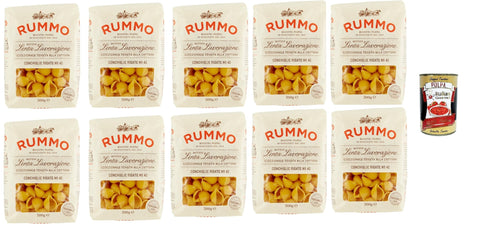 Rummo Conchiglie Rigate N° 42 Pasta Lenta Lavorazione Teigwaren aus Hartweizengrieß Bronze-Zeichnung 10x 500g + Italian Gourmet polpa 400g