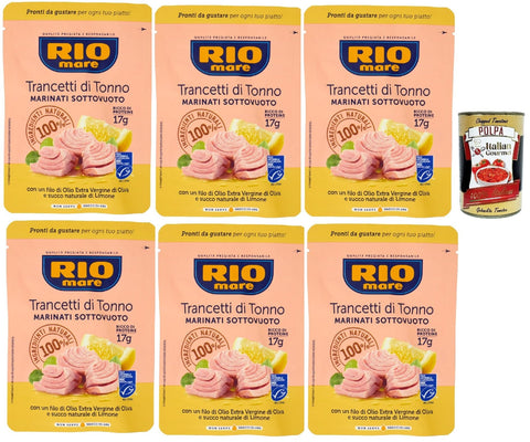Rio Mare Trancetto Di Tonno e succo di limone, Thunfischstücke mit nativem Olivenöl extra un Zitronensaft 6x 70g + Italian Gourmet polpa 400g