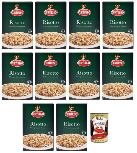 10x Curtiriso Riso Risotti,100% Italienischer Reis,Ideal für Risottos,16 Minuten,Packung mit 1Kg + Italian Gourmet Polpa di Pomodoro 400g Dose
