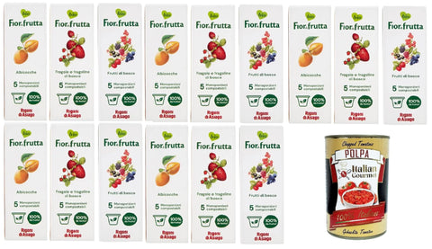 Rigoni di Asiago Testpaket Fior di Frutta Confettura di Albicocche,Fragoline e Frutti di Bosco Aprikosen,Erdbeer-und Waldbeerenmarmelade 5 Einzeldosen 15x100gr+Italian Gourmet Polpa di Pomodoro 400gr