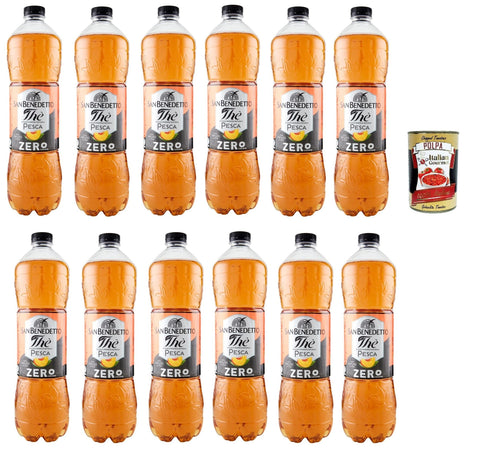 San Benedetto Thè Pesca zero 12x 1,5 L, Eistee The' Pfirsich ohne Zucker PET Einweg, ice tea erfrischend, Ohne Konservierungsstoffe und künstliche Farbstoffe + Italian Gourmet polpa 400g