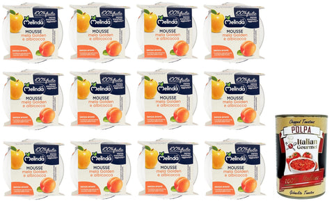 12x Melinda Mousse Mela Golden e Albicocca,100% Natürliches Fruchtpüree,Goldenes Apfel-Aprikosen-Mousse ( 2 x 100g ) + Italian Gourmet Polpa di Pomodoro 400g Dose