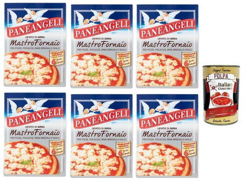 PANEANGELI Lievito di Birra Mastro Fornaio per Pizze, Focacce, Pani Speciali e Dolci, Brauhefe Hefe für süß und herzhaft, dehydrierte Hefe 100% Italienisches, 6x 42g + Italian Gourmet polpa 400g