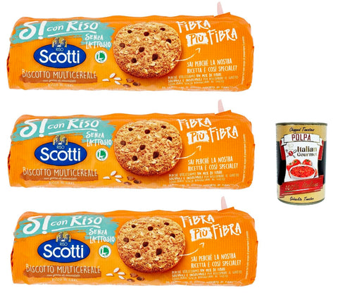 Si con Riso - Biscotto Multicereale con gocce cioccolato - Kekse Multi Cereal mit Schokoladenchips, Laktose -freie und palmenfreie Kekse, Lactose -free biscuits 3x 250 g + Italian Gourmet polpa 400g